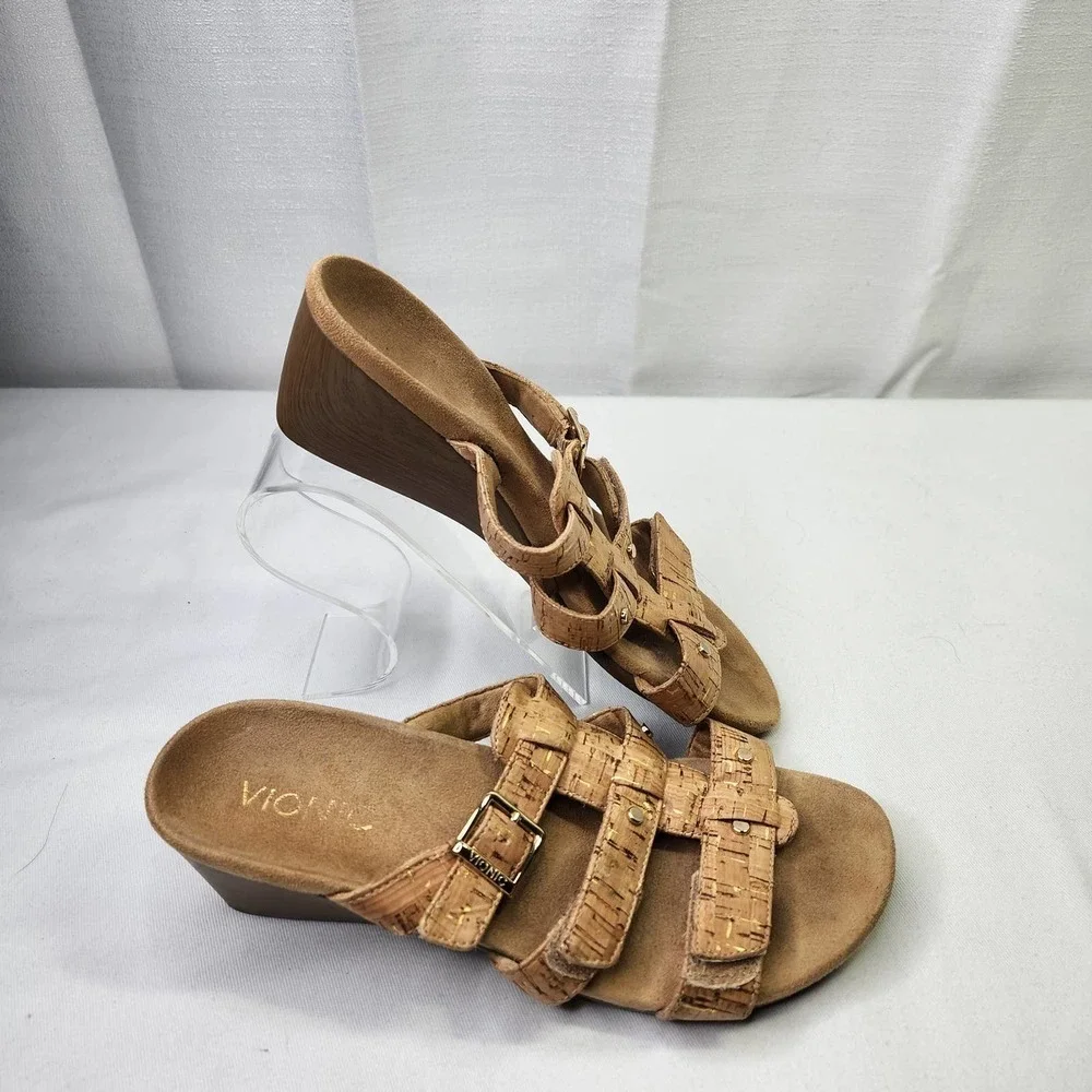 Vionic Size 6 Womens Park Radia Open Toe Synthetic Triple Strap Wedge Sandals